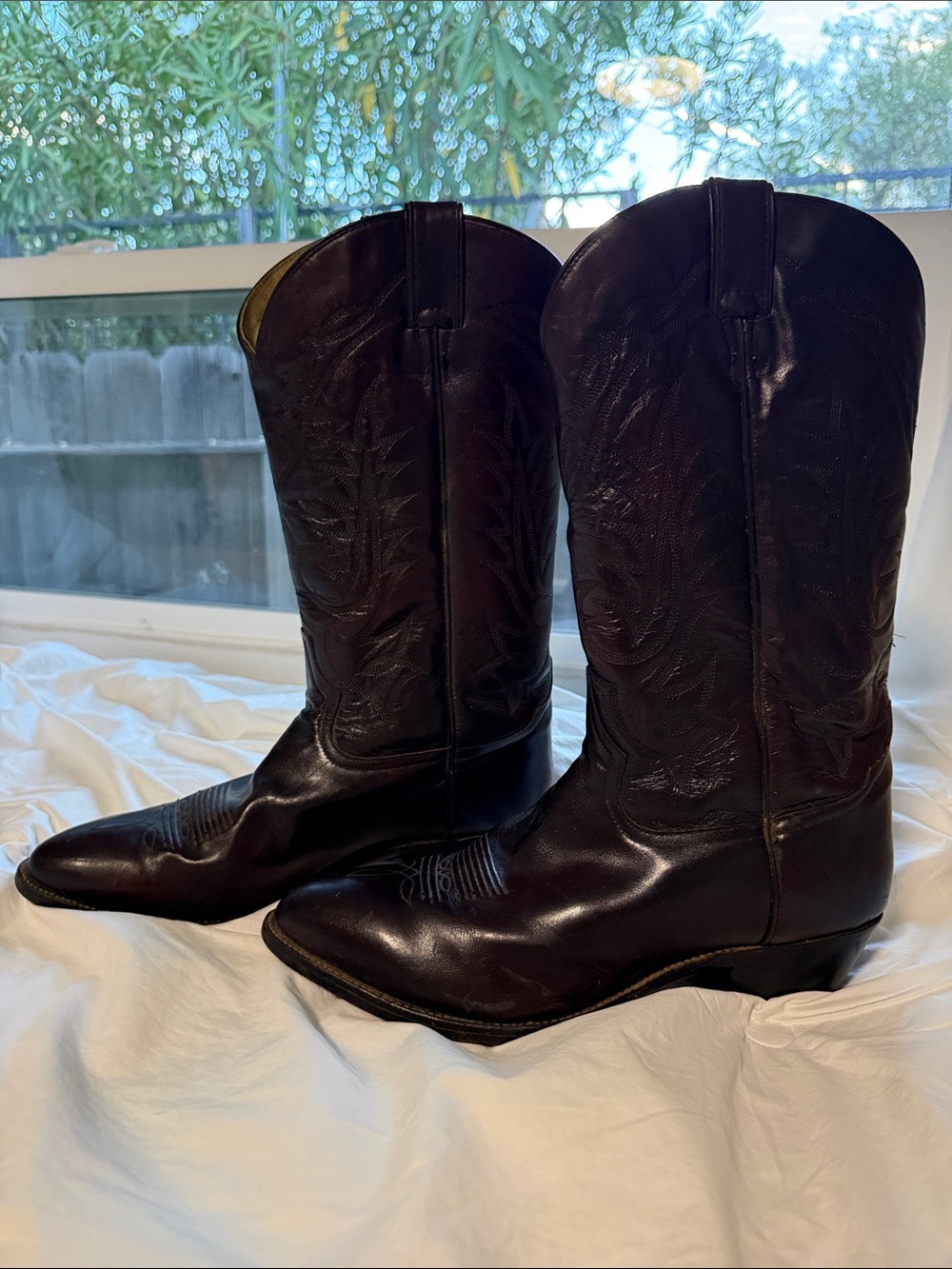 Tony Lama Dark Brown Embroidered Leather Cowboy Boots
